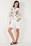 Cotton Embroidery Embroidered Oversize Fit V-Neck Blouse Bluz 676254 - 3