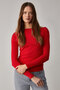 Sissi Women's Organic Cotton Asymmetrical Neck Red Blouse with Lycra Stretchy Fabric - 3