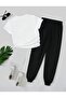 Women's September Printed T-shirt Jogger Pants Relaxed Fit White Black Tracksuit Set - 2