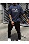 Men's Navy Blue Jogger Tracksuit Set - I Am Short Printed T-Shirt