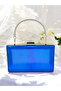 Cobalt Blue Color Herringbone Patterned Metal Handle Shiny Patent Leather Women's Evening Dress Bag - 2