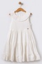 Lined Muslin Fabric Round Neck Layered Flared Cut Ecru Girls' Dress 15602