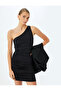 Draped slim fit asymmetrical one shoulder dress.
