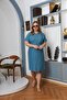 Belt and Pocket Detailed Buttoned Short Sleeve Plus Size Dress Indigo - 2
