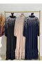 Nazenin Abaya with Six Ruffles and Stones on the Top - Navy Blue - 4