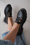 Milen Women's Loafer with Low Heeled Belt and Gold Accessories - Black - 3