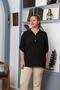 Large Size Shirt Collar Black Blouse with Sleeve Detail - 3