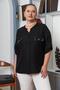 Large Size Black Shirt with Pocket Cover Stone Detail - 2