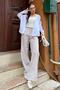 Beige Gingham Wide Leg Women's Trousers Mg2335 - 6