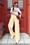 Yellow Gingham Wide Leg Women's Trousers Mg2335 - 4