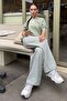 Light Green Gingham Wide Leg Women's Trousers Mg2335 - 8