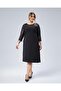 Women's Plus Size Black, Sequin Detailed Fabric, Crew Neck Dress 65N38794 - 2