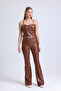 Belted Flare Leg Faux Leather Trousers Pnt33313 Tan - 2