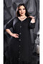 Women's Plus Size Black Polka Dot Button Accessories Skirt Tip Ruffles Dress - 4