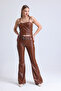 Belted Flare Leg Faux Leather Trousers Pnt33313 Tan - 3
