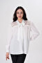 Women's Plus Size Lace Garnished Crepe Shirt with Scarf G0074 - 5