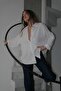 Women's Ecru Premium Quality Striped Oversize Tirl Shirt - 6