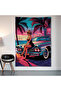 Retro Woman and Car Wall Cloth Wall Tapestry First Quality Satin Fabric Poster - 2