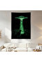Ufo and Cows Neon Wall Cloth Wall Tapestry First Quality Satin Fabric Poster