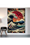 Japanese Wave Wall Drape Wall Tapestry First Quality Satin Fabric Poster - 2