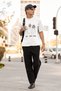 Cat Finger Printed Men's Crewneck Cotton Oversize Short Sleeve T-Shirt - 2