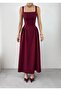 Burgundy Pleated Long Dress with Thick Straps Bodice - 8