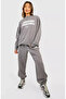 Women's Front Embossed Print Detail Inside Ribbon 3 Thread Loose Cut Jogger Tracksuit Set - 3