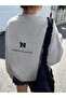 N Naivete Thick Winter Sweatshirt - Gray Printed Oversized Crew Neck - 2