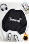 Temperature Thick Winter Sweatshirt - Black Printed Oversized Crew Neck