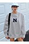 N Naivete Thick Winter Sweatshirt - Gray Printed Oversized Crew Neck - 3