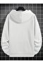 Geyik Logo Thick Winter Sweatshirt - White Printed Oversized Hoodie with Raised Pockets - 2