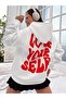 Love Yoursel Thick Winter Sweatshirt - White Printed Oversized Hoodie with Pockets - 4