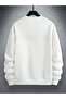 Paris Stripe Thick Winter Sweatshirt - White Printed Oversized Crew Neck - 3
