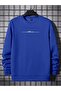 Attitude Text Thick Winter Sweatshirt - Sax Blue Printed Oversize Raised Crew Neck