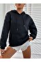 3 İplik Love Yoursel Thick Winter Sweatshirt - Black Printed Oversize Hoodie with Raised Pockets - 3