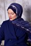 Navy Blue Labyrinth Pattern Royal Shawl - 4
