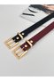 (Black-Burgundy)Thin Square Gold Buckle Belt for Women,Shirt Belt,Dress Belt,Coat Belt - 4