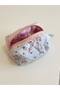 Pink Crispy Floral Makeup Bag Small Size Zippered Portfolio Bag with Lace Ribbon - 3