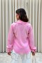 Women's Ruffled Button Long Sleeve Transparent Look Pink Shirt - 9