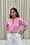 Women's Ruffled Button Long Sleeve Transparent Look Pink Shirt - 4