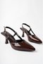 Women's Burgundy Patent Leather Pointed Heeled Shoes with Thin Buckle - 3