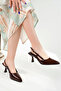 Women's Burgundy Patent Leather Pointed Heeled Shoes with Thin Buckle - 5