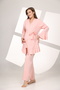 Pink Melange Soft Textured Double Breasted Maternity Sleepwear Set with Dressing Gown - 5