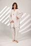 Melange Soft Textured Double Breasted Pajama Set with Dressing Gown - 4