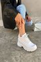 Mozami White Hidden Wedge Heeled Thick Sole Women's Sports Shoes Sneaker