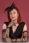 Black Lace Bridal Cap Wedding Hat and Long Tulle Bridal Gloves Combination Set