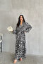 100% Viscose Bohemian Alaçatı Dress Buttoned Black and White Viscose Dress Suitable for Hijab - 5
