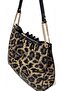 Black Patent Leather Printed Leopard Printed Chain Detailed Pleated Women's Shoulder Bag - 3