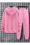 3 İplik God Got Me Sweatshirt Sweatpants Jogger - Pink Printed Bottom Top Sweatpants Set Hooded - 2