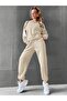 Basic Thick Winter Sweatshirt Sweatpants Jogger Beige Bottom Top Sweatpants Set Crew Neck - 4